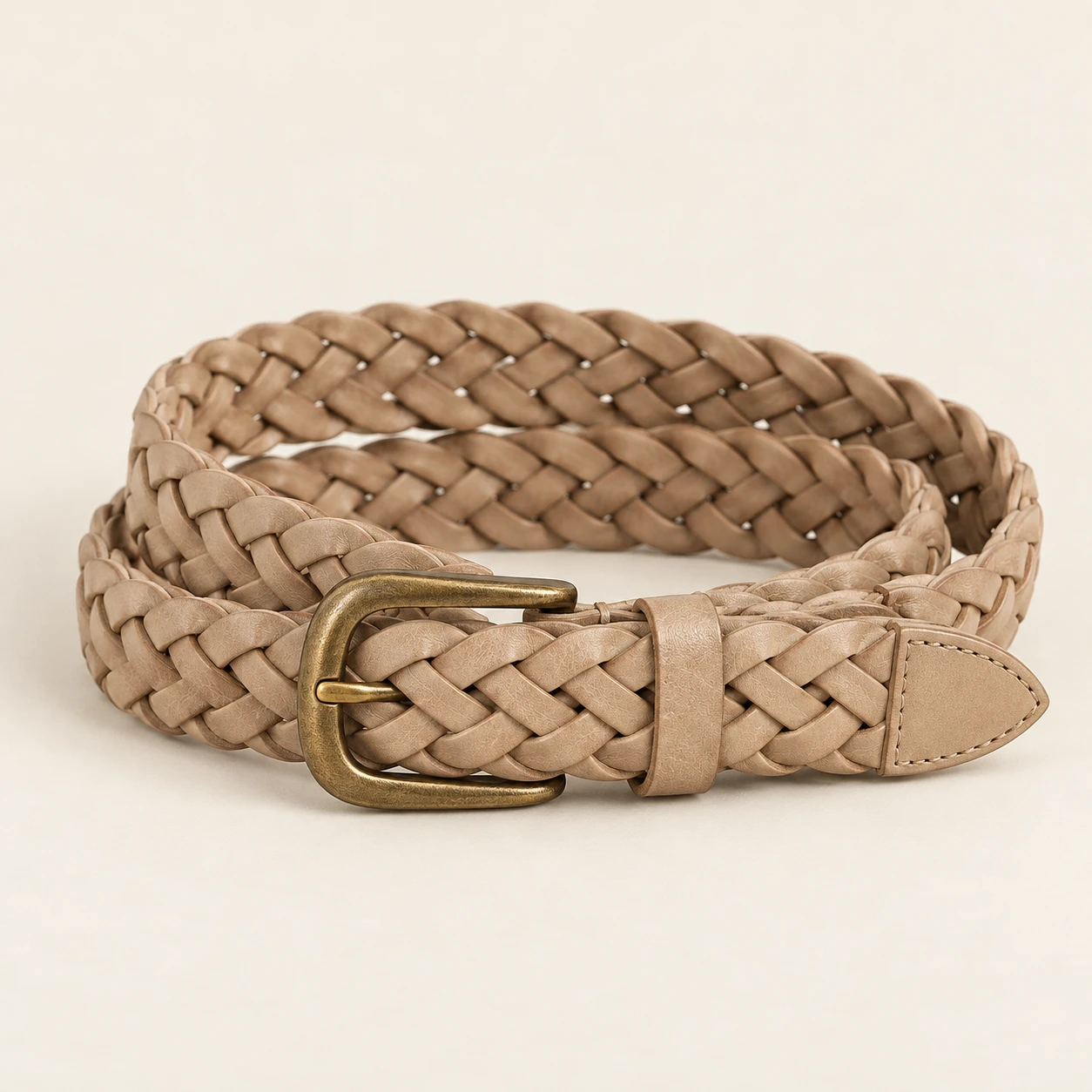 Sand Arno Sand Slim Belt — Nonelastic interwoven leather strips with solid leather tip and keeper; no punched holes